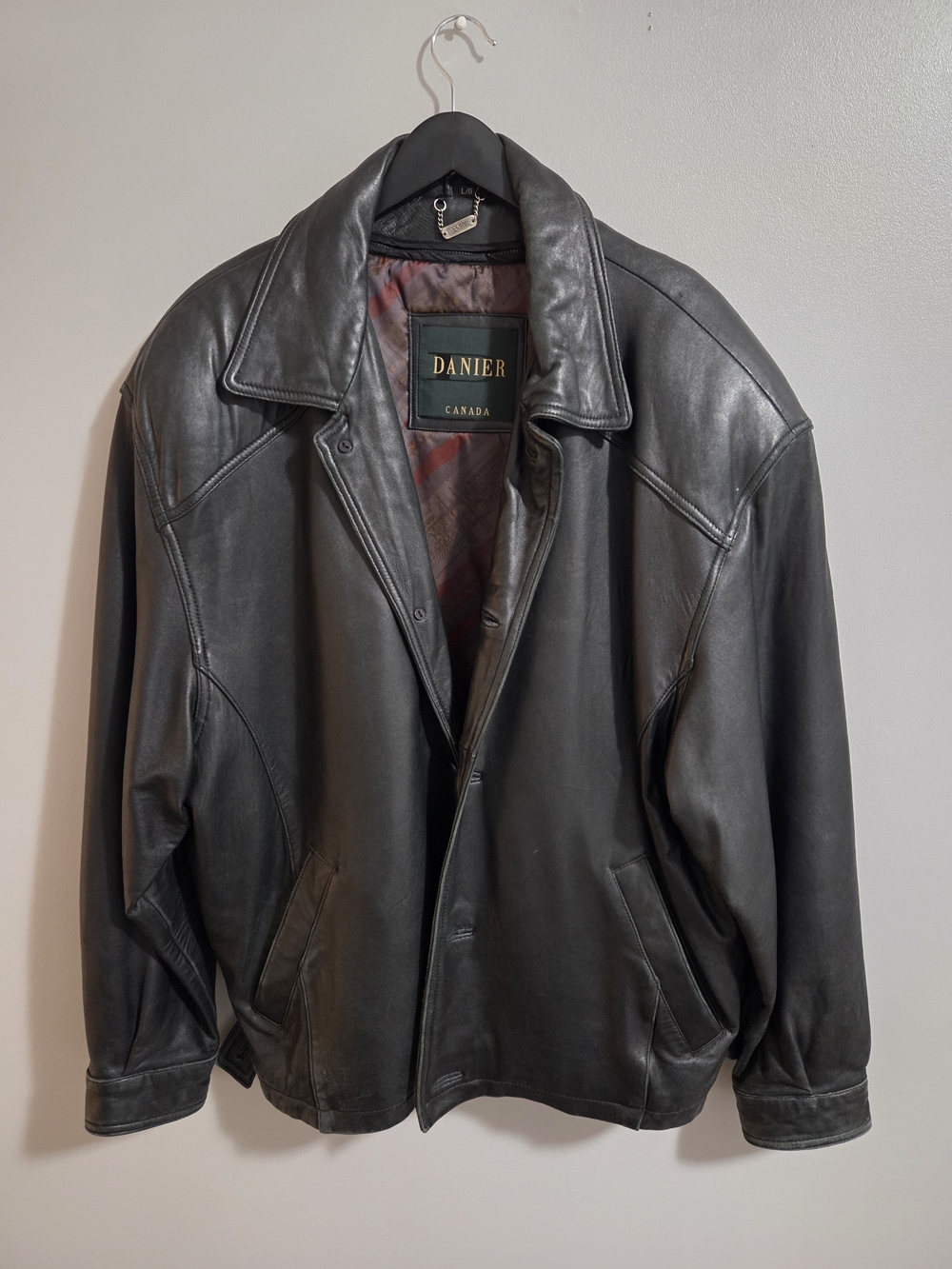 Vintage Danier Black Genuine Leather Bomber Jacket Oversized Size L